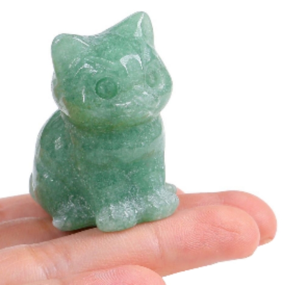 Green Aventurine Cat Lady Gift Carved Stone Figurine Mini Gemstone Kitty Cats - Picture 2 of 13